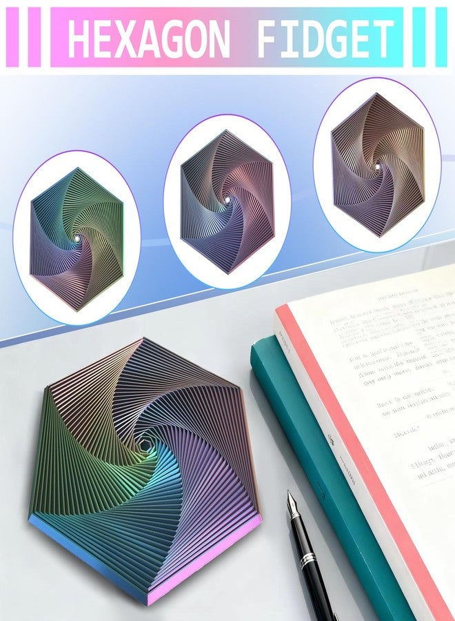 WAAISSJK Fractal Fidget Hexagon - Suitable for Relieving Stress, Anxiety, and Tension | Autism, ADHD | Desk Adult Fidgeting Stress Relief Gift (Green Purple Copper (35 Rings)) - Image 3